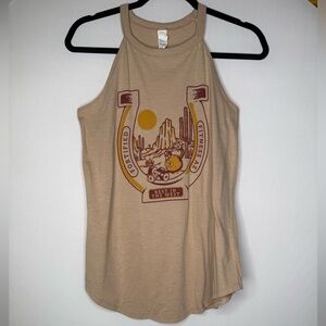 Beige Western Graphic Halter Tank Top